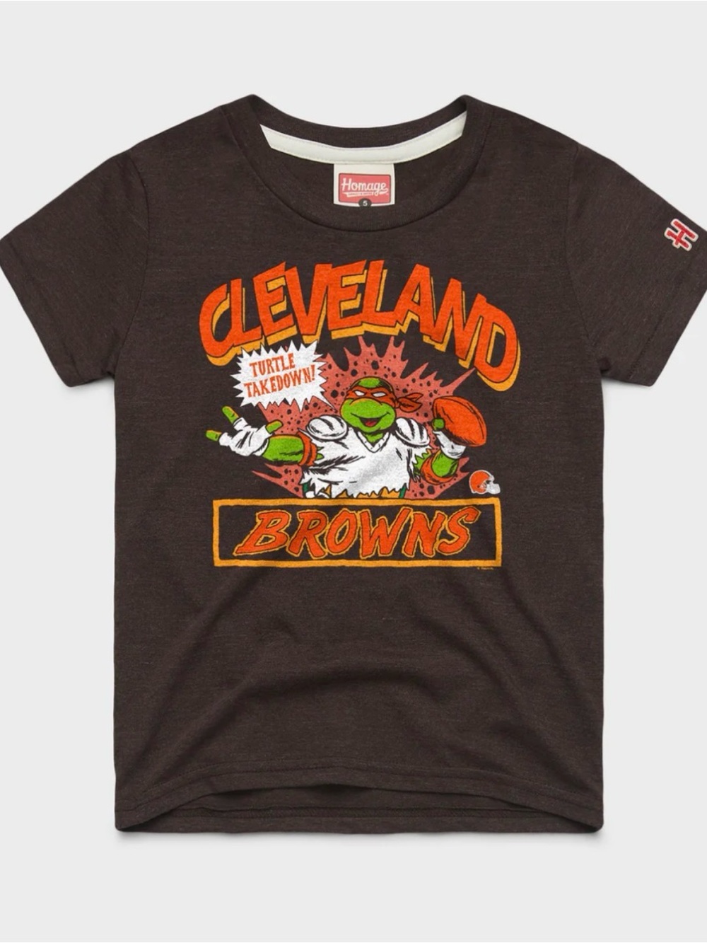 Homage Kids Cleveland Browns and Ninja Turtles Brown Graphic Tee